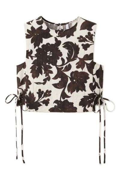 Mango Floral Side Ruched Crop Top In Multi