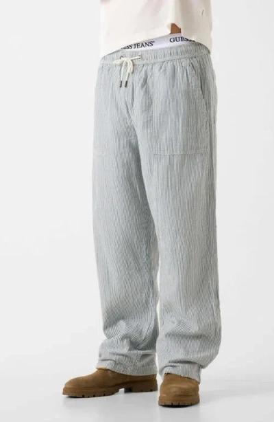 Guess Stripe Drawstring Pants In Gray