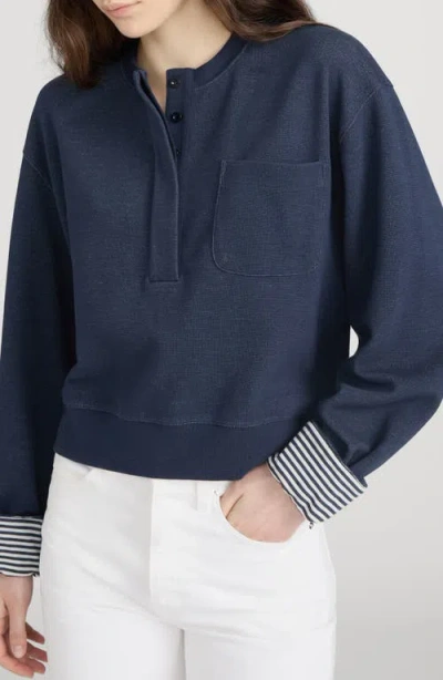 Frame The Stripe Cuffed Sweatshirt In Blue
