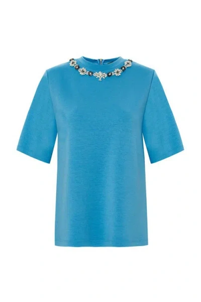 Exquise Regular Crystal Embellished T-shirt In Blue