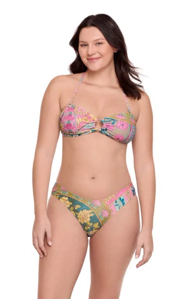 Aqua Green Ring Front Bandeau Bikini Set In Multi