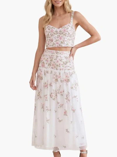Needle & Thread Eden Rose Embroidered Midi Skirt In White