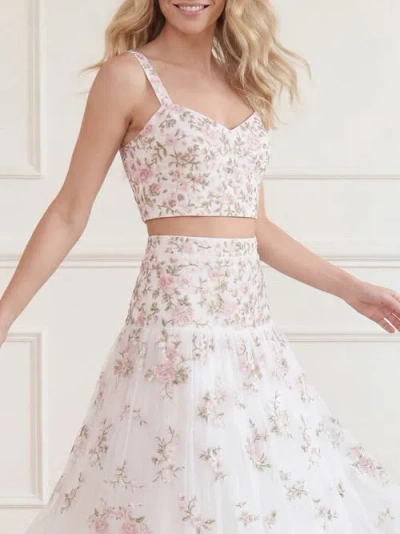 Needle & Thread Eden Rose Embroidered Midi Skirt In White