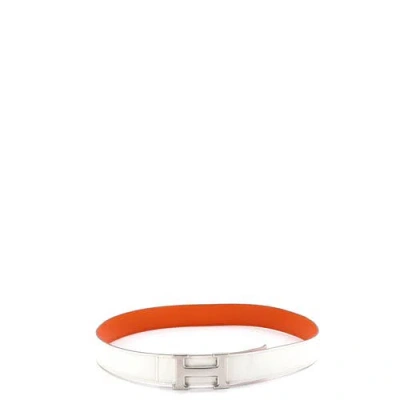 Pre-owned Hermes  Hermes Constance Reversible Belt Leather Medium In White