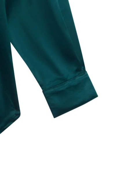Solomon & Sage Button Down Satin Silk Shirt In Green