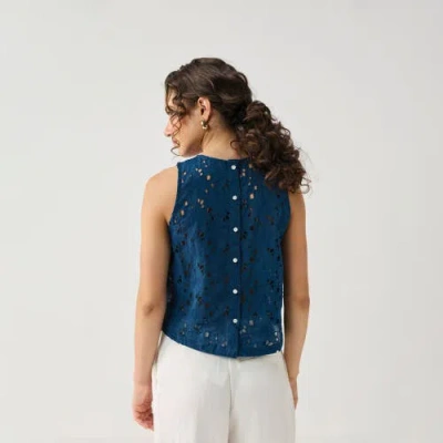 Reistor Embroidered Button-back Top In Blue