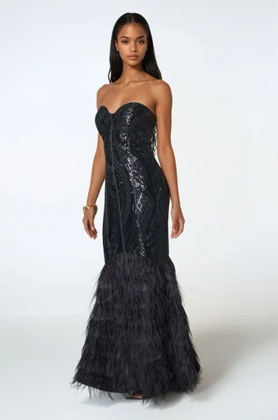 Bebe Sequin Feather Gown In Black