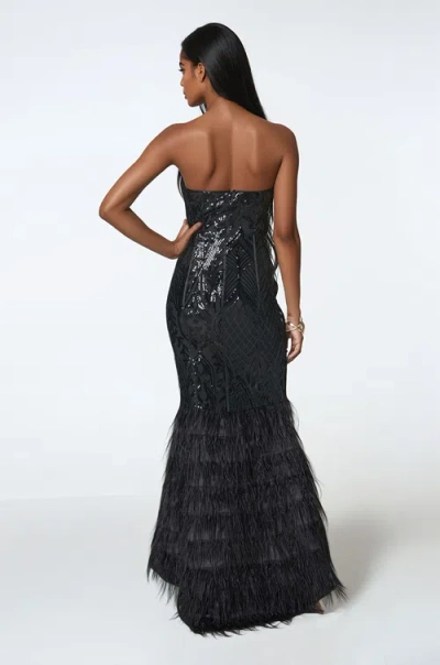 Bebe Sequin Feather Gown In Black
