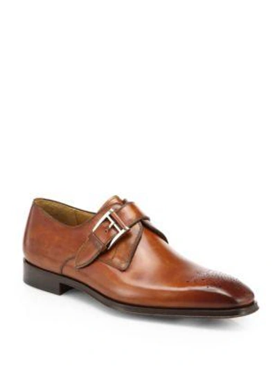 Shop Saks Fifth Avenue Collection By Magnanni Leather Monk-strap Dress Shoes In Cognac