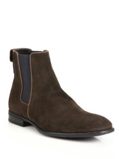 Shop Aquatalia Adrian Suede Chelsea Boots In Dark Brown