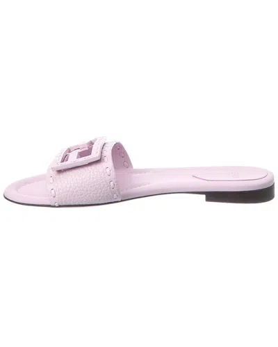 Fendi Baguette Ff Leather Buckle Flat Slide Sandals In Pink