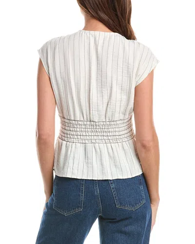 Max Studio Short Sleeve Pleat Front Linen-blend Blouse In White