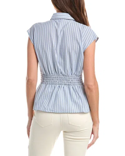 Max Studio Cap Sleeve Collared Shirt In Blue