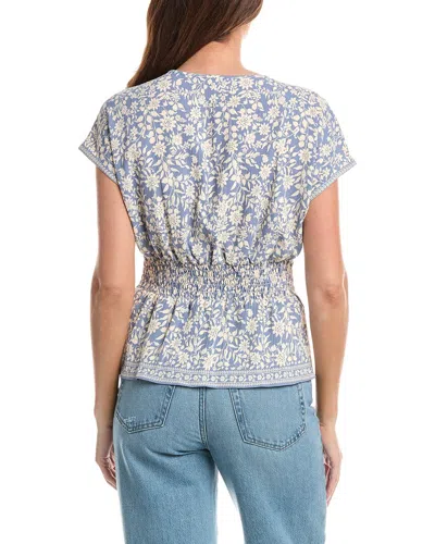 Max Studio Short Sleeve Pleat Front Blouse In Blue