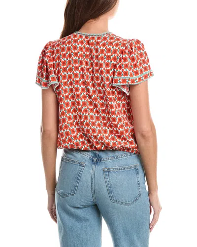 Max Studio Floral Flutter Sleeve Bubble Hem Top In Orange