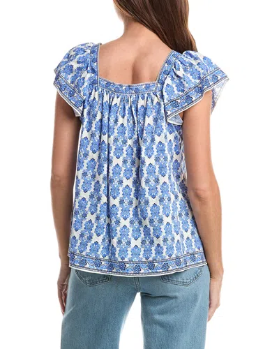 Max Studio Square Neck Flutter Sleeve Blouse In Blue