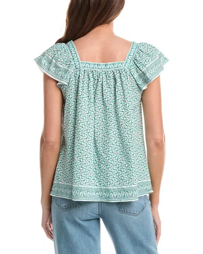 Max Studio Square Neck Flutter Sleeve Blouse In Green