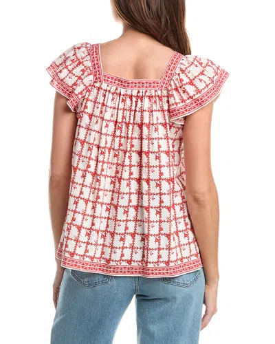 Max Studio Square Neck Flutter Sleeve Blouse In Red