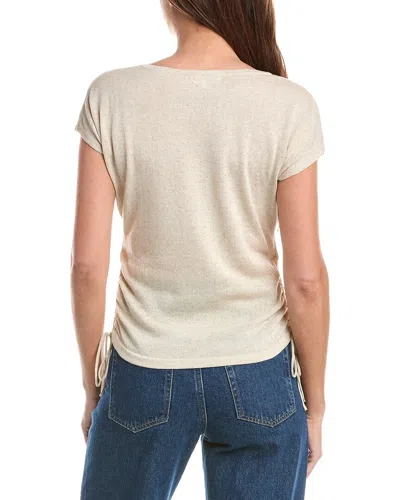 Max Studio Ruched Cap Sleeve Linen-blend Sweater In White