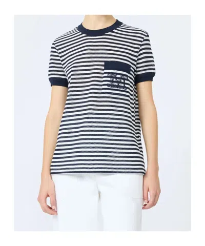 Max Mara Striped-pattern Embroidered-logo T-shirt In Black