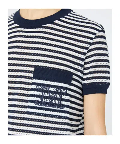 Max Mara Striped-pattern Embroidered-logo T-shirt In Black