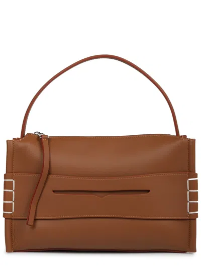 Jw Anderson Loafer Leather Shoulder Bag With Detachable Strap In Brown