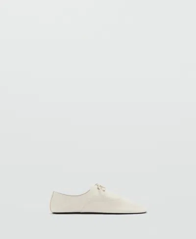 Mango Leather Flat In White