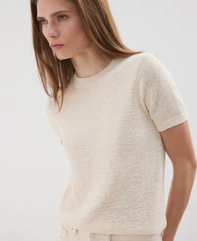 Mango Short Sleeve Sweater In Neutral