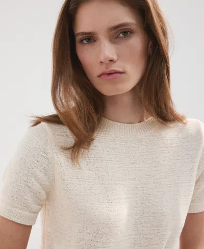 Mango Short Sleeve Sweater In Neutral