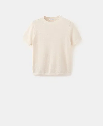 Mango Short Sleeve Sweater In Neutral