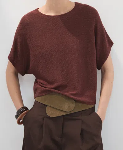 Mango Short Sleeve Sweater In Brown