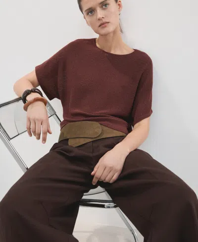 Mango Short Sleeve Sweater In Brown