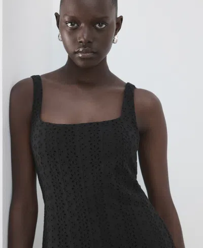 Mango A-line Dress With Openwork Embroidery In Black