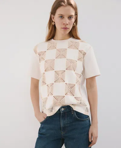 Mango Lace Inset T-shirt In White