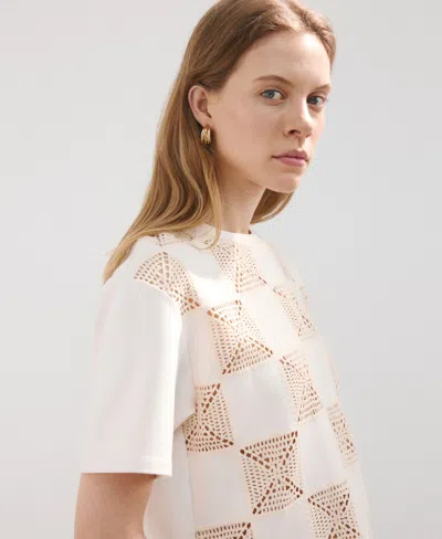 Mango Lace Inset T-shirt In White