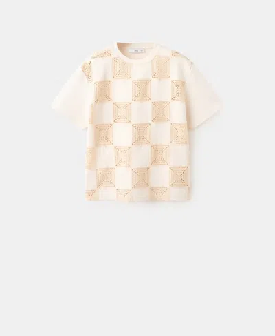 Mango Lace Inset T-shirt In White