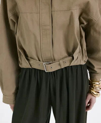 Mango Denim Jacket With Belt In Gray