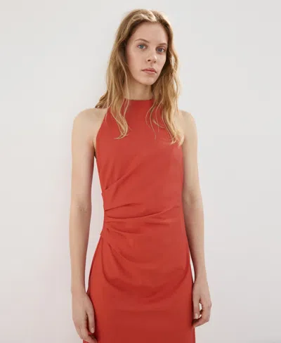 Mango Draped Midi-dress In Orange