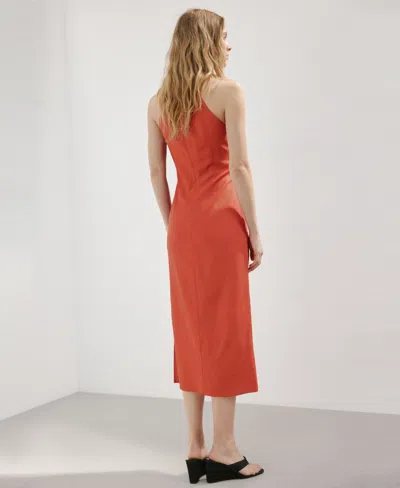 Mango Draped Midi-dress In Orange