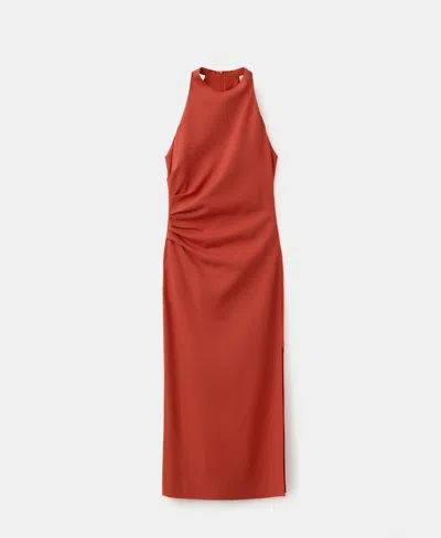Mango Draped Midi-dress In Orange
