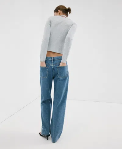 Mango Straight-fit Jeans With Studs In Blue