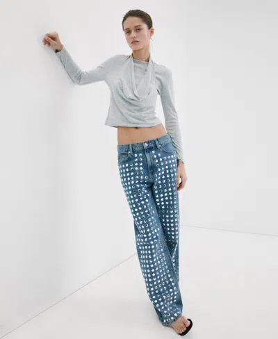 Mango Straight-fit Jeans With Studs In Blue