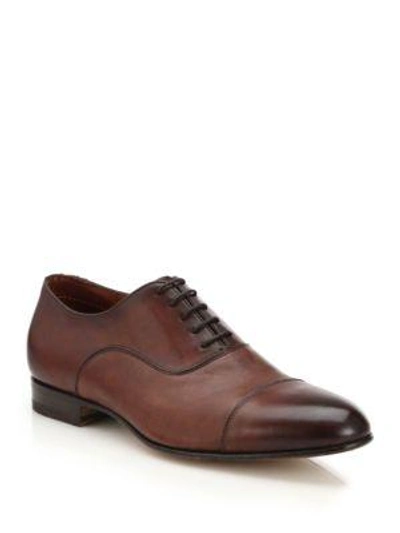 Shop Santoni Men's Darian Lace-up Cap-toe Shoes In Brown