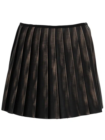 Diesel Short Pleated Skirt With Distressed Effect In Animal Print