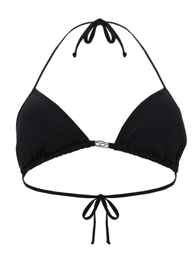 Diesel Triangle Halter Neck Bikini Top With Adjustable Laces In Black