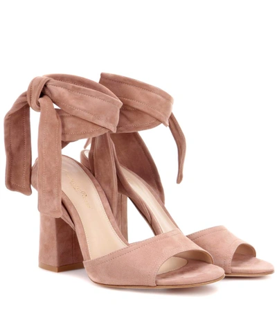 Gianvito Rossi 100mm Lace Up Suede Sandals In Praline|beige