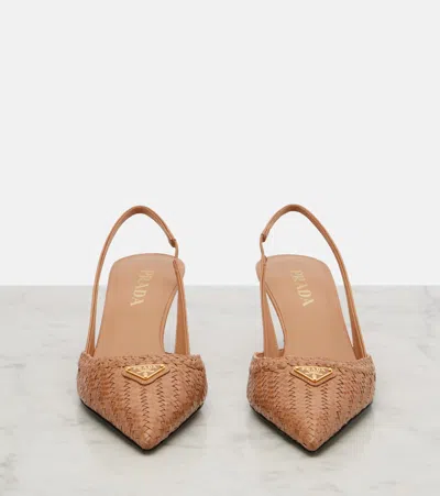 Prada Woven Leather Slingback Pumps In Multi