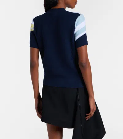 Loewe Striped Fuzzy Knit Short-sleeve Sweater In Blue