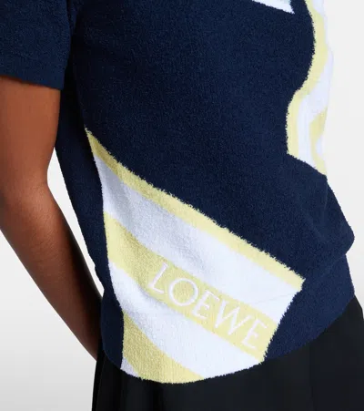 Loewe Striped Fuzzy Knit Short-sleeve Sweater In Blue