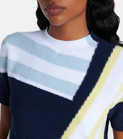 Loewe Striped Fuzzy Knit Short-sleeve Sweater In Blue